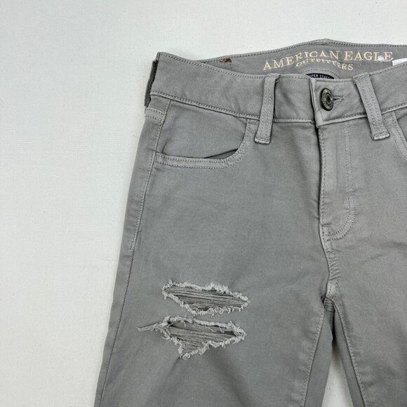 American Eagle Outfitters Women’s Distressed Jeggings Low Rise Gray Size 0 - Picture 4 of 9